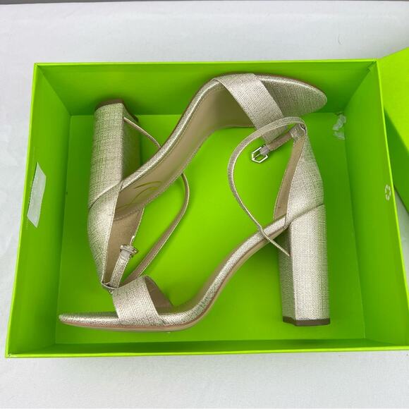 NIB Sam Edelman Yaro Block Heel Sandal Jute Gold sz 10.5 Party Cocktail Wedding - Picture 11 of 12